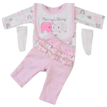 Svetlo roza nova zasnova nogavica+hlače obleka, 20-23 palca dojenček rodi silikonski malčki punčko oblačila okraski za dekleta