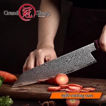Kuharski Nož 67 plasti Japonski Damask jekla 8 inch Japonski Kuhinjski Nož Vijolično Ročaj Strjenih Lesa Damask Kuhar Nož