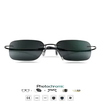 B titanium Rimless Očala Photochromic Kratkovidnost Objektiv Moški Ženske Prostem Presbyopia Optika Očala