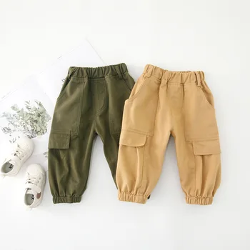 WLG Jeseni fantje moda hlače otroci žepi kaki vojske green cargo hlače dojenček fant vse tekme hlače