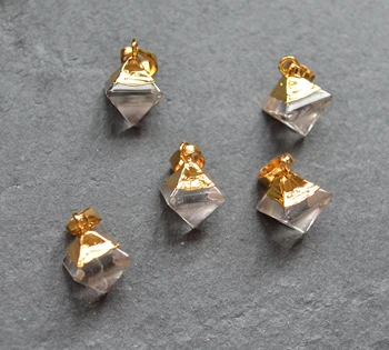 Narava gladko piramida jasno, kristalno quartz Prekine obesek z Electroplated zlato rob