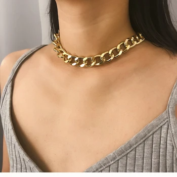 Velik Debel Aluminija Verige Trendy Geometrijske Ovratnik Ustvarjalni Modni Nakit Choker Ogrlice Za Ženske Kubanski Miami Ogrlica Stranka