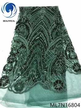 BEAUTIFICAL afriške čipke tkanine Modno oblikovanje vezenje sequins neto čipke tkanina za ženske til čipke 5yards/veliko ML7N168