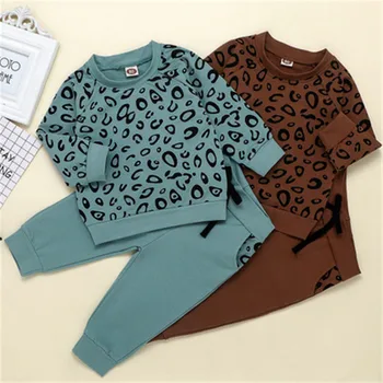 Malčka Baby Girl Boy Bombaž Določa Leopard Natisniti T-shirt Hlače, Obleke, Oblačila Za Dekleta Določa Fant Obleke Obleko Novorojenčka Kostum