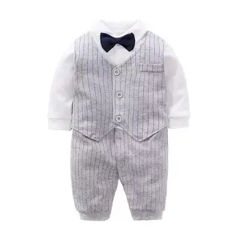 Baby Boy Dolg Rokav, Gospod Romper Z Waistcoat lok iz Enega Kosa Stranka Obleke Rojstni dan Moda Onesie Baby Fantje Oblačila