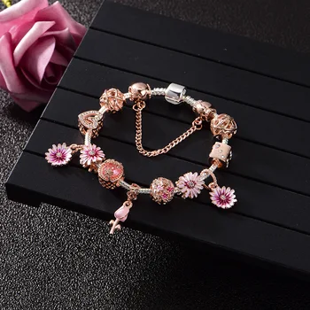 2020 nova romantična mala marjetica cvet zapestnico Pandora stil rose zlata DIY beaded zapestnica