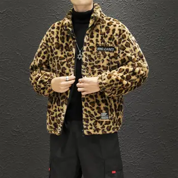 Novi ljudje Debele Leopard Faux Kotlovec Suknjič nočni klub ples Moške nadlak Pozimi toplo volne Modna jakna moška Oblačila