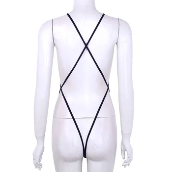 Seksi Strappy Bodysuit Criss Cross Backless Mini Micro Bikini Tangice Nastavite Enodelne Ženske Perilo Povodcem Zanko Monokini Bodysuit