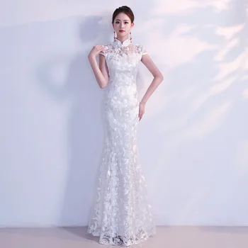 Bela Cheongsam Dolgo Qipao Obleke Kitajski Tradicionalni Poročni Obleki Kitajska Trgovina z Oblačili Vestido Orientalski Velikost XS S M L XL XXL