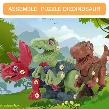 Besegad 3pcs Sprejeti Narazen Igrača Komplet Plastičnih 3D DIY Dinozaver Stavbe Kombinacija Skupščine Igrače z Orodji za Toddlers Otroci