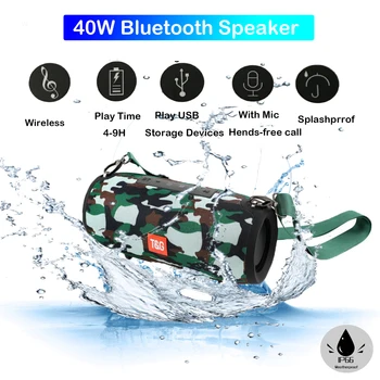 Prenosni Bluetooth Zvočnik 40w Brezžični Bas Stolpec Nepremočljiva Zunanji Zvočnik Podpora AUX TF USB Boom box Stereo Zvočnik