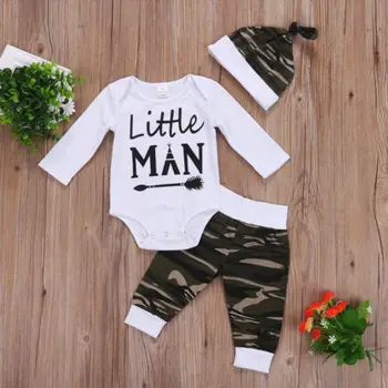 3Pcs Newborn Baby Fantje Prikrivanje Dolg Rokav Vrhovi Romper Hlače Klobuk Obleke Komplet Oblačil
