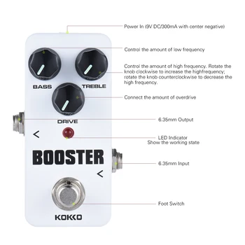 KOKKO FBS2 Mini Booster Pedal Prenosni 2-Band EQ Kitara Učinek Pedal Visoke Kakovosti Kitara Deli in Oprema