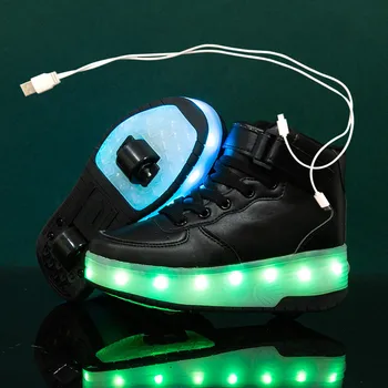 2020 Superge valjev čevljev Z dvema Kolesoma USB Led športni Copati Otroci, Dekleta, Otroci, Fantje prižgejo Svetlobni Žareče Osvetljen