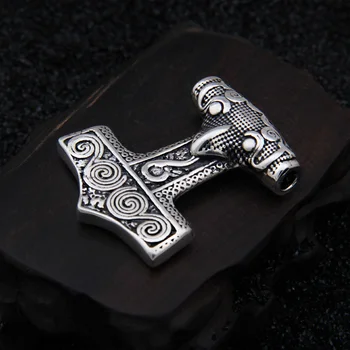925 Sterling Srebro Viking Krokar thor kladivo Obesek ogrlica z kravjega usnja in kobilice verigi, kot darilo