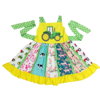 Debelo/drobno Traktorji obleko baby dekleta modni brez rokavov trak obleke krava prašič otroci boutique poletje frocks