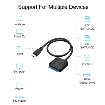 Žice Adapter Žično Pretvori Kabli USB 3.1 Tip C do 2.5 3.5 SATA III Trdi Disk Kabel za Prenos Podatkov 17 inch