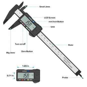 150 mm 100 mm Elektronsko Digitalno kljunasto merilo Ogljikovih Vlaken Izbiranje Vernier Kaliper Merilnik Mikrometer za Merjenje Orodje Digitalni Vladar