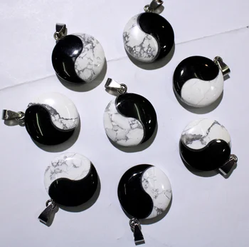 Naravni kamen retro črno belo Tai Chi Yin Yang Čenče obesek moških in žensk čar za DIY nakit, izdelava debelo 4pcs\veliko