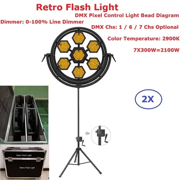 2XLot Flightcase Pack Fazi Stroboskopske Luči 7X300W Halogenske Žarnice Retro Flash Svetlobe Parcelo Ali Okroglo Izbirno 1/6/7 DMX Kanalov,