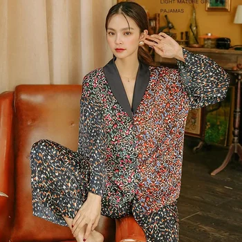 2021 Moda svileno pižamo za ženske, spomladi in jeseni dolg rokav sleepwear lahko nosili zunaj Canruo zvezda obleko domov oblačila