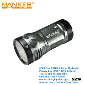 Manker MK36 Zmogljiv USB C Polnilna Žaromet Svetilka Cree XHP50.2 LED 18650 Baterije Dolgo Obseg Outdoor Power Bank Baklo