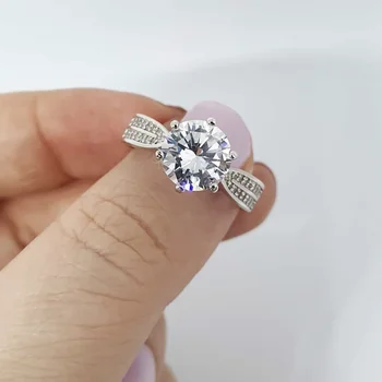 Večno 925 Sterling srebro prstanec Klasičnih Krog 3ct Simulirani Diamantno Poroko Diamant Udejstvovanje Obroči za Ženske, Nakit