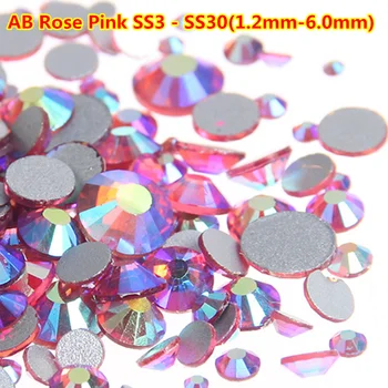 Brezplačna Dostava ss3 - ss34(1.2 mm - 7.4 mm), ki Niso sprotni Popravek ab Rose Pink Kristalno Okrasnih Flatback 1440pcs Kristalno Nail Art Nosorogovo