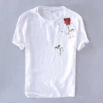 Nova zasnova poletne bombaž in perilo majica s kratkimi rokavi moški blagovno znamko bele udobno t-shirt mens moda priložnostne tshirt za moške camiseta