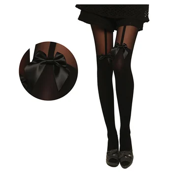 Črne nogavice, ponaredek podvezice slog pantyhose stegno visoke pete dokolenke ženske seksi lok dekoracijo