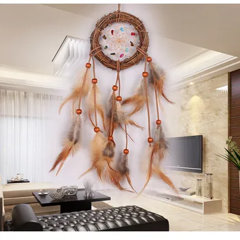 Ročno ustvarjalne rattan krog lovilec sanj s perjem steni visi dekoracijo prostora obrti retro ornament dreamcatcher
