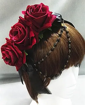 Lolita Cvetlični Modro Rdeče Vrtnice Cvet Verige Glavo, Lase, Naglavni Del Vintage Gotsko Ročno Pribor Za Lase