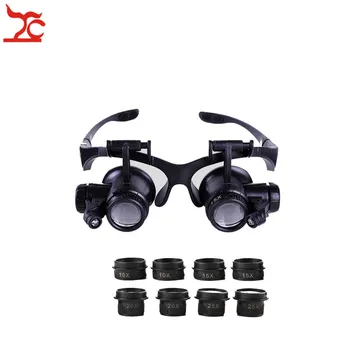 Profesionalna Nastavljiva Popravila Watch Varnost Lupo Dvojno Oči Glavo Pasu Očala Z 8 Objektiv LED Magnifier Očala