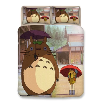Doma Tekstilne Risank Anime Totoro eno dvojno kraljica, Kralj, Posteljnina Nabor 3pcs Tolažnik kritje bedclothes Rjuhe Kritje Prevleke