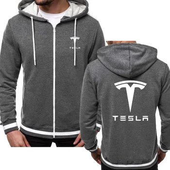 Mens Sweatshirts Tesla Car Logotip Natisniti moda Priložnostne Hip Hop Harajuku Long Sleeve Hooded zadrgo Jakna Moški, ki so Hoody Oblačila