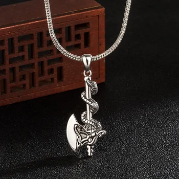 Kitajska Vintage stil nakit ogrlica 925 srebro zmaj sekira ogrlica osebnost moške dodatki za trdne srebrno verigo