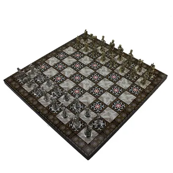 Zgodovinski Troy Številke Kovinski Chess Set za Odrasle, ročno izdelanih Kosov in Mozaik Design Leseni Šah Odbor majhnosti Kralj 5 cm