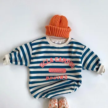 Jeseni Baby Bodysuits Dolg Rokav Priložnostne Otroška Oblačila Pismo Tiskanja Za Malčke Boys Jumpsuits Prugasta Dekleta Onesie