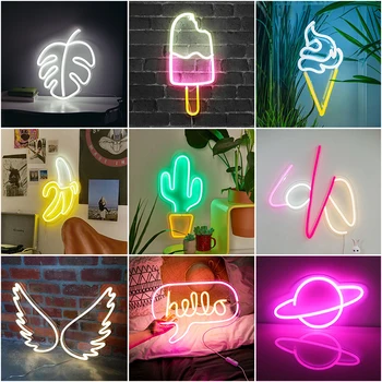 USB LED Neon Luči Pozdravljeni Wall Art Prijavite Luči Spalnica Dekoracijo Krilo Neon Znak Visi Neonske Svetilke Božič Darilo Stranka Nočne Luči