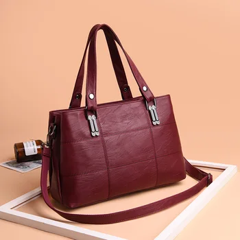 KMFFLY blagovne znamke ženske usnjene torbice žensk ramo torbe, ženske messenger bag, velike zmogljivosti, gospe priložnostne tote torba črna/rdeča