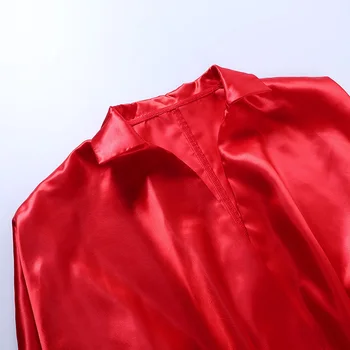WannaThis Bluze Ženska Seksi Proti-Vrat Rdeče Dolg Rokav Votlih Iz Satena Trdna Odrezana Bluzo Top Majice Ženske Ulične 2020 Svile