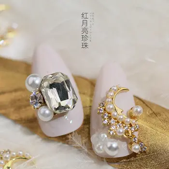 5pcs/veliko 3D nail nakit razkošje Pearl obesek luna cirkon nail art kovinski diy nakit crystal nails Dekoracijo nohtov Čare