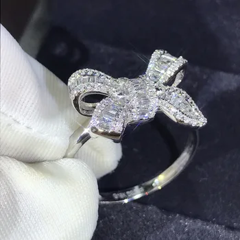 JoiasHome Luksuzni 925 sterling srebrni prstan za ženske Trendy Fine Nakit, Dragulji Bowknot AAA Cirkon Občutljivo ženske poročni prstan