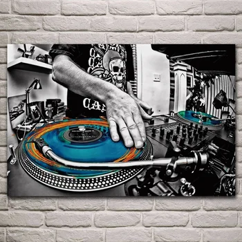 Selektivno kolorit gramofoni glasbe moške roke DJ tkanine plakat dnevni sobi doma stenske dekorativne platno, svila umetnosti tiskanja KL216