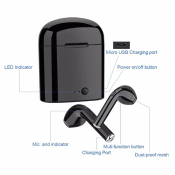 Bluetooth Slušalke i7/i7MinisTWS Stereo Slušalka Bluetooth Brezžične Slušalke s Polnjenjem Stroka za Apple Xiaomi Huawei