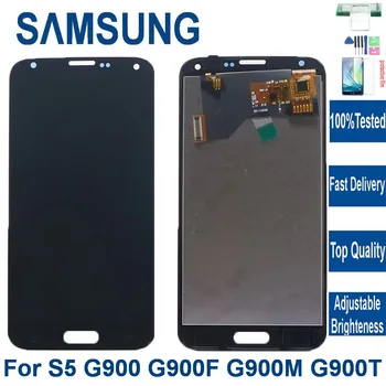 Za Samsung Galaxy S5 Zaslon G900 G900F G900A SM-G900F/DS LCD-Zaslon, Zaslon na Dotik, Računalnike Skupščine Z svetlosti adjustmen