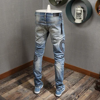 Moda Ulične Moške Jeans Visoke Kakovosti Kača Vezenje Oblikovalec Slim Fit Ripped Kavbojke Moški Svinčnik Hlače Hip Hop Kavbojke Homme