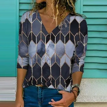 2020 Nove Bluze za Ženske Modni Proti-vrat Geometrijo Tiskanja Pulover z Dolgimi Rokavi Svoboden Bluzo Vrhovi Plus Velikost Zimskih Oblačil Vroče