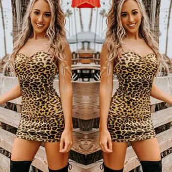 Ženske brez Rokavov Bodycon Obleko Slim Leopard Natisnjeni Seksi Modni Backless Večer Stranka Klub Kratek Mini Obleka