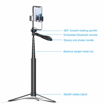 Stojalo 160 cm Selfie Palico Svetlobe Video Bluetooth Daljinsko upravljanje Prenosni Monopod Za iPhone, Samsung Huawei Telefon XiaoMi
